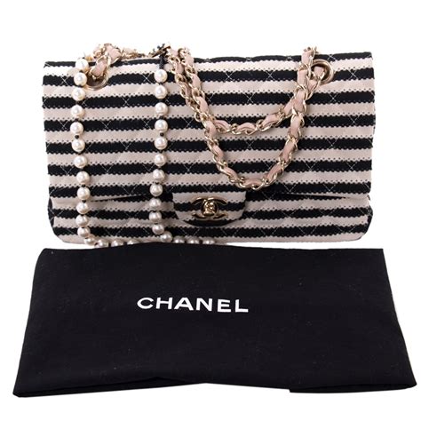 chanel black white striped bag